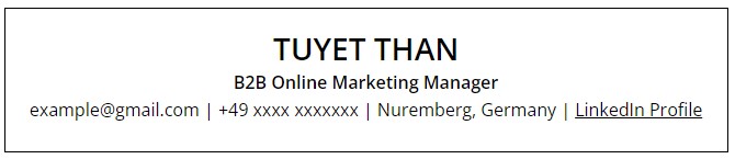 Contact details for a marketing CV