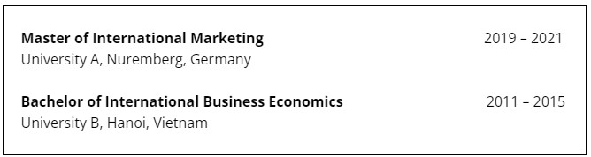 Education part in a CV - general version